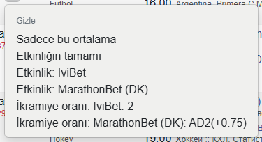 Ortalamalar için Gizleme Seçenekleri