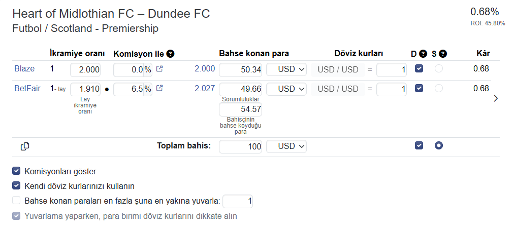 Surebets calculator