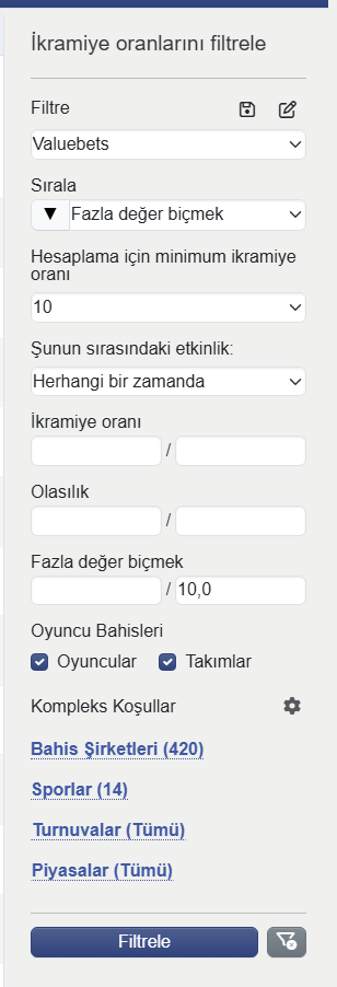 Valuebets filter